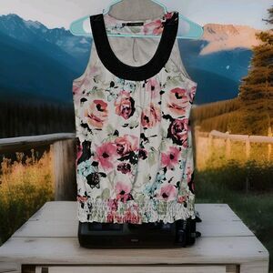 Maurice’s Romantic Floral Beaded Blouse Elastic Hem Women's Medium Date Night